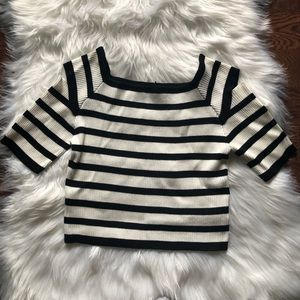 Black & White Striped Cropped Sweater